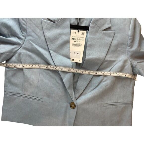 Zara Womens Blazer Suit Jacket XS light Blue Cropped Lined 5427/825 NWT - Picture 5 of 12
